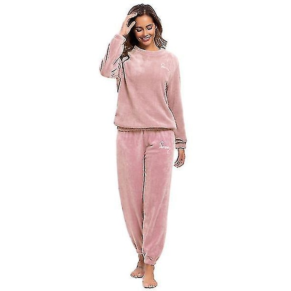 Winter Warm Pajamas Plus Fleece Top Trousers Round Neck Soft Pajamas Set-jie[HK]