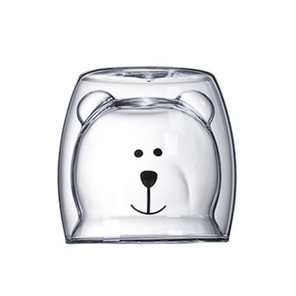 Kaffe Dubbelväggig Glasmugg Jul Anti-Skållning Söta Kreativa Cartoon Te Björnkatt Hund Djur Present Dubbelskiktad[HkkK] Multicolor White bear