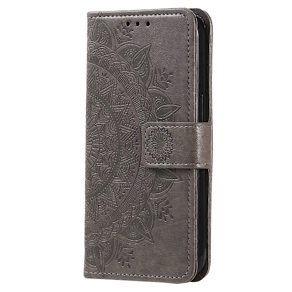 Til Samsung Galaxy A35 5G Wallet Case Mandala Mønster Blomst PU Læder Telefon Cover[HK] Grey