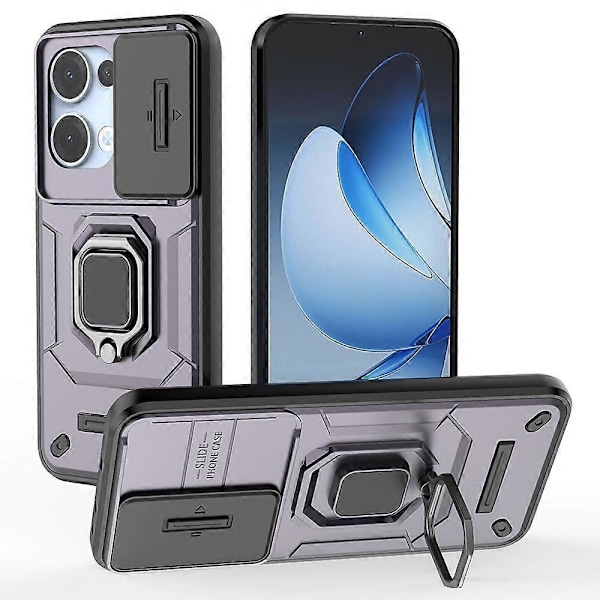 Oppo Reno13 5G (Global) -puhelimen suojakotelo PC TPU -jalustalla ja linssinsuojuksella - Vihreä[HK] Purple Multicolor