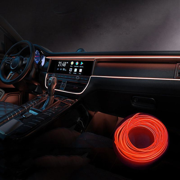 Bil Led interiör Strip Light 3m USB Neon Trådlampor Glödande Ambient Belysning Bildekorationer Interiör Röd