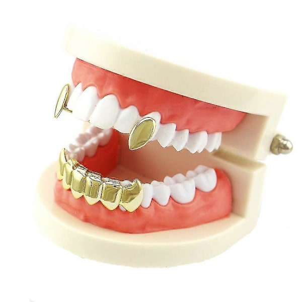 Hip Hop Guld Tänder Grillz Vampyrtänder Silverfärg Tandgrillar Halloween Party Cosplay Tandkapslar Smyckesgåva[HK] gold