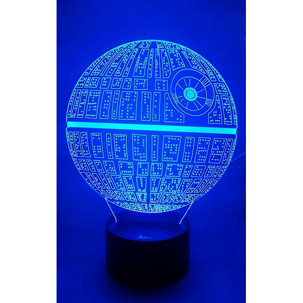 Dødsstjerne 3D Nattlampe LED Illusjonslampe Nattbordslampe Bordlampe for Star Wars-fans, 7 Fargeskiftende Lys med Akrylplate [HK]