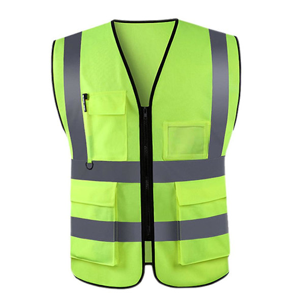 Hög synlighet Reflekterande Säkerhetsväst, Hög Synlighet Ljus Neon Färg Med 4 Reflekterande Remsor Fickor [HK] green