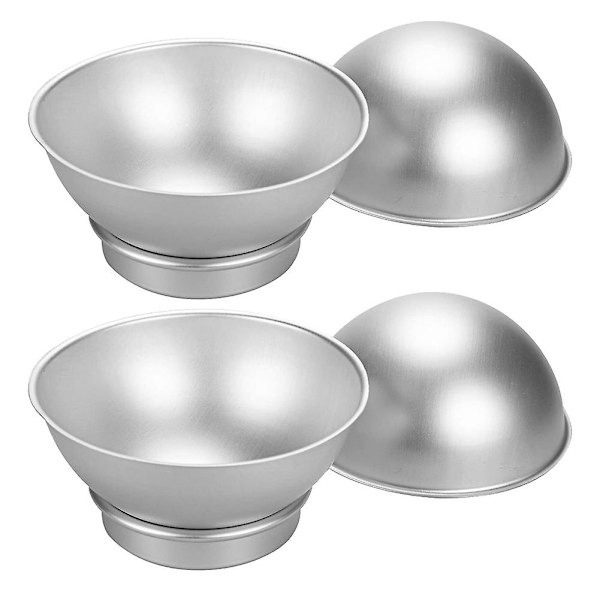 4 stk./sæt runde 3D kugleformede kageforme i aluminium til dekoration af kager og bagværk silver