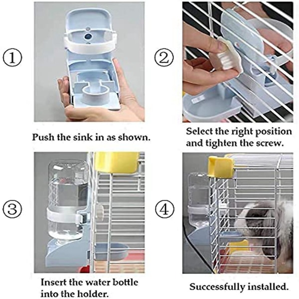 Kanin madskål og vandflaske hængende vanddispenser 2stk(hvid)([HK])