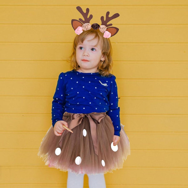 Nederdel til børn, rensdyrkostumer til piger på 6 måneder-10 år, kjoler med pandebånd elg cosplay karneval fest [HK] Height 78-86cm
