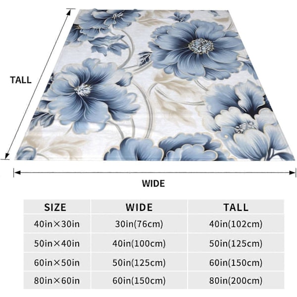WSYKC Blåt og gråt blomstermønstret tæppe, ultrablødt flanneltæppe, sengetæppe, dekorative tæpper, håndklædetæppe til sofa [HK] 50x40in 125x100cm