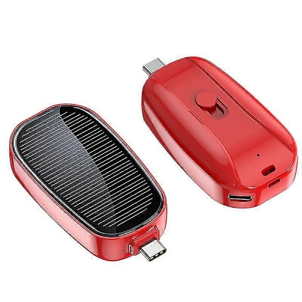 Mini Solcellsladdare Portabel Nyckelring Powerbank För Mobiltelefon 1200mAh[HK] Red For type-c