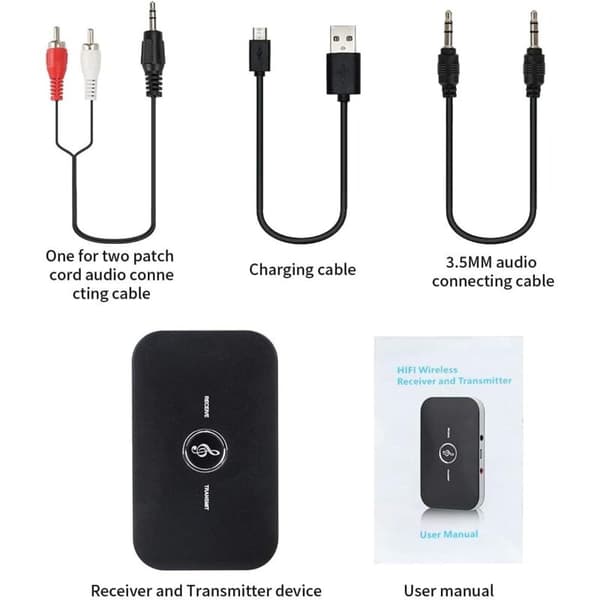 Bluetooth 5.0 Adapter Mottaker, 2-i-1 Bluetooth Lydsender Mottaker med 3.5mm Lydutgang, Bluetooth Lyd til RCA Adapter/Konverter[HK]