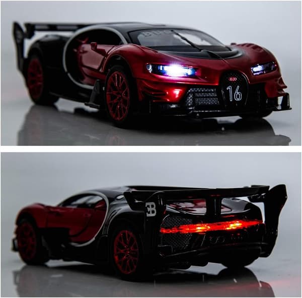1/32 skala Bugatti Vision GT racerbilmodel med lyd og lys, træk-tilbage-legetøj til drengegave [HK]