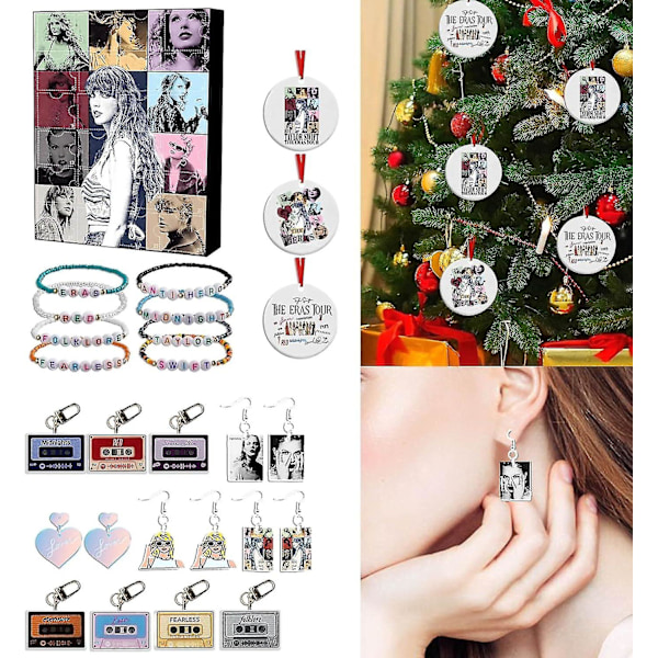 Taylor The Swift Julekalender med 24 Stykker Gave Juleakryl Dekoration og Armbånd Overraskelse Julefavoritter[HK]