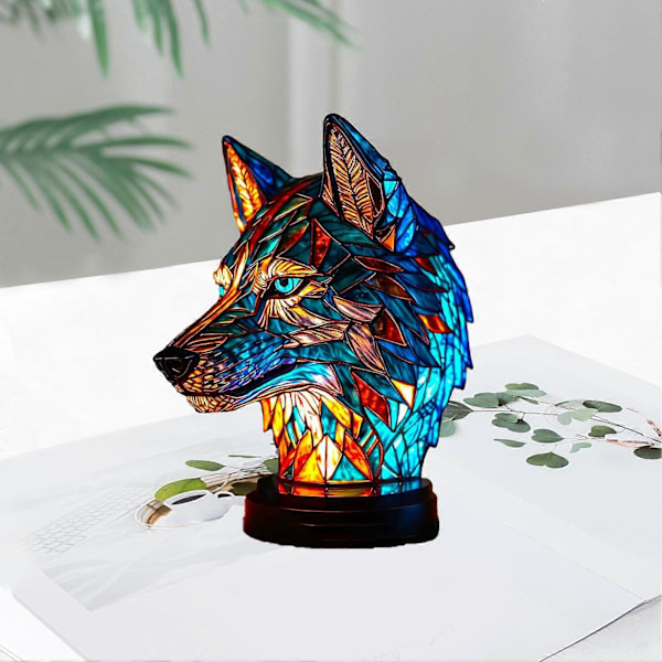 Animal Bordlampe Farvet Glas Natlampe Retro Skrivebordslamper Julegave 2024[HK] Wolf