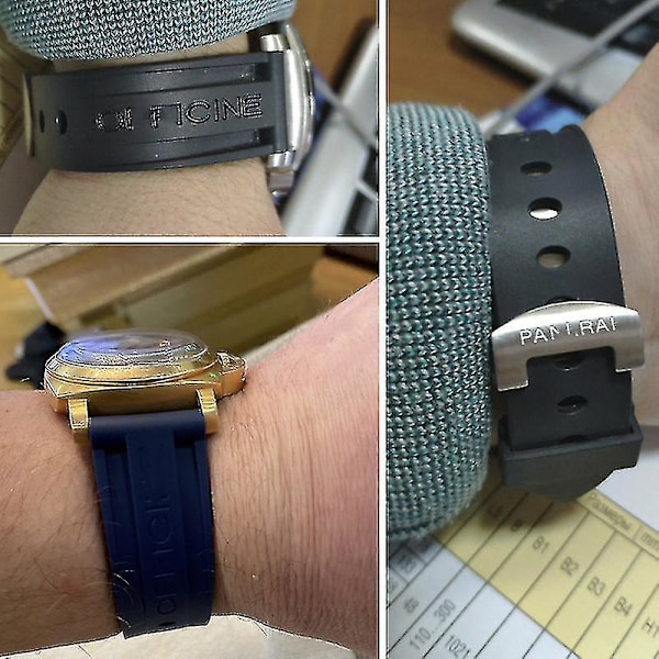 Fjärilspänne Klockarmband Svart Klockarmband Silikongummi Klockarmbandsersättning För Panerai Armbandsverktyg Stålspänne 24mm