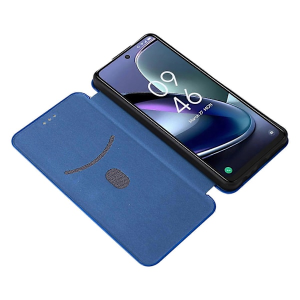 För TCL 50 5G Läderfodral Kolfibertextur Ställ Magnetisk Stängning Telefonskal [HK] Blue
