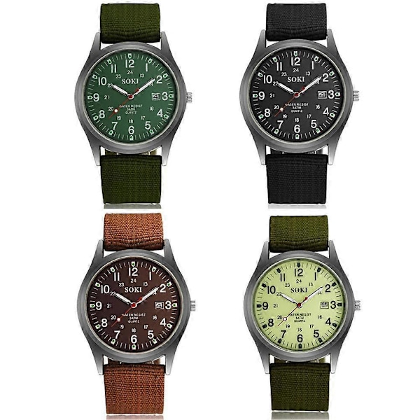 Militær Army Herre Dato Canvas Reim Analog Quartz Gave Klokke Sport 2023 P1L[HK] Brown