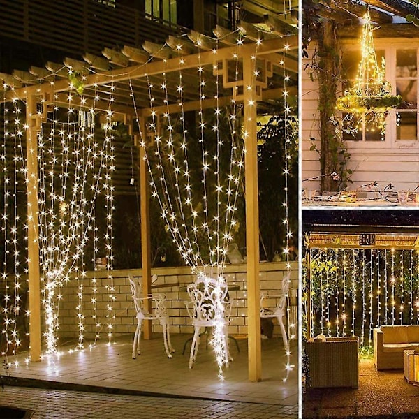3x3m Verhovalot 300 LED, 8 tilaa, Ajastin kaukosäädin (Lämmin valkoinen) [HK]
