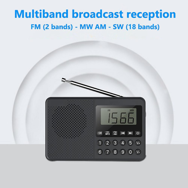Fm/am/sw Mp3 Radio Dual Antenna Full Band Handheld Mp3-spelare LED-skärm 2.1-kanalsstöd USB S([HK])