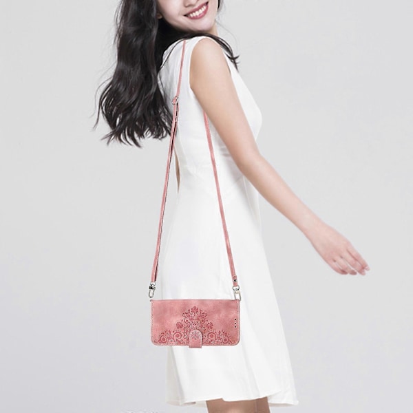 Læder telefoncover med 2 stropper til Xiaomi Redmi Note 13 5G/Note 13 5G (Kina) [HK] Pink