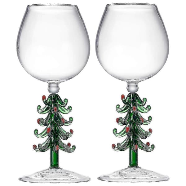 Krystall Jule-tre Stilkglass - Grønn - 10 oz Beger - 2 Sett[HK]