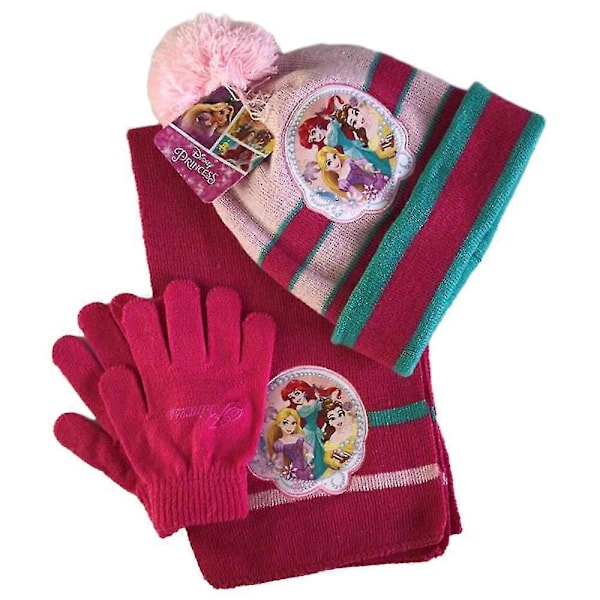 3 stk. Barn Gutter Jenter Lue Skjerf Hansker Prinsesse Elsa Sofia Minnie Varmt Sett[HK] Princess 1