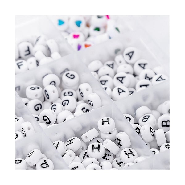 1200 stk A-Z Hvide Flade Runde Sorte Bogstaver Engelske Alfabet Akrylperler Sæt Diy Smykker Armbånd([HK])