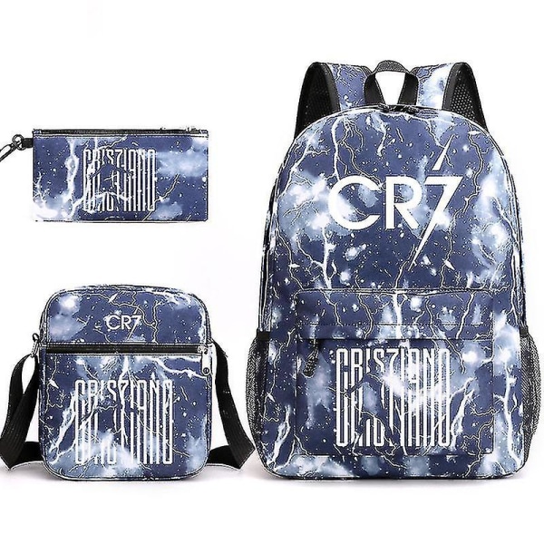 Fashion Cr7 3-delad set Ryggsäck Mochila Nya Studenter Kapacitet Skolväska Bokväska Resväska[HK] 3Pcs Set 8