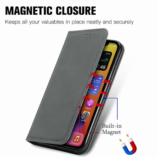 Til Samsung Galaxy S24 FE Etui Hud-Touch Læder Wallet Telefon Cover Magnetisk Absorption[HK] Grey