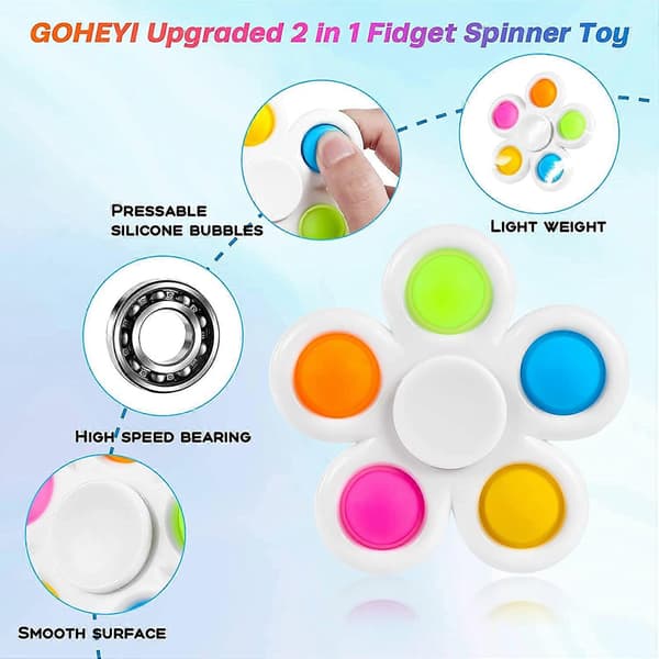 6-pack Pop Fidget Spinners Leksak, Push Bubble Fidget Spinner, Partyfavor Sensoriska Enkla Fidget Leksaker, Fidget Pack Hand Spinner för ADHD Ångest [HK]