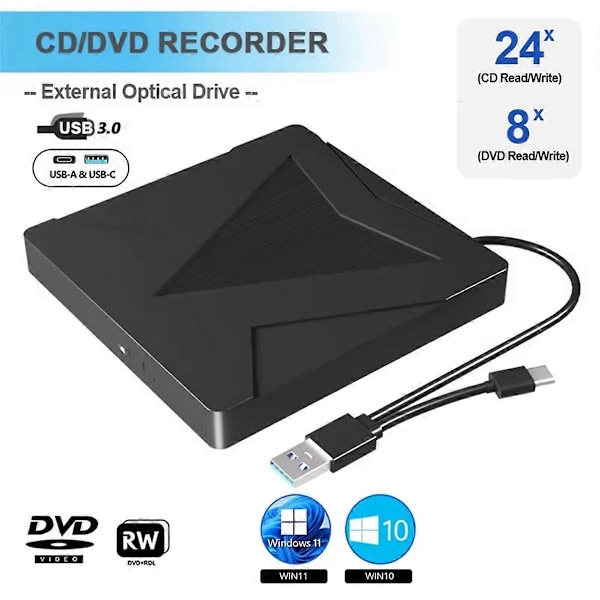 Ulkoinen DVD-asema CD DVD -/+RW Soitin Poltin Kannettava Optinen Asema Kannettavalle PC Tietokoneelle Notebook 11 10[HK] color