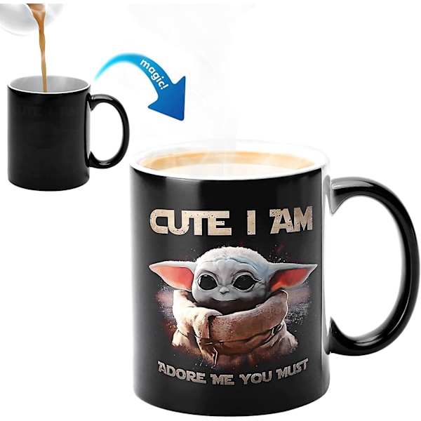 HKK  Varmefarveskiftende krus, wmancok 11 oz magisk keramikkrus til kaffe, te, mælk, yoda-babybillede afsløres, når der tilsættes varm væske