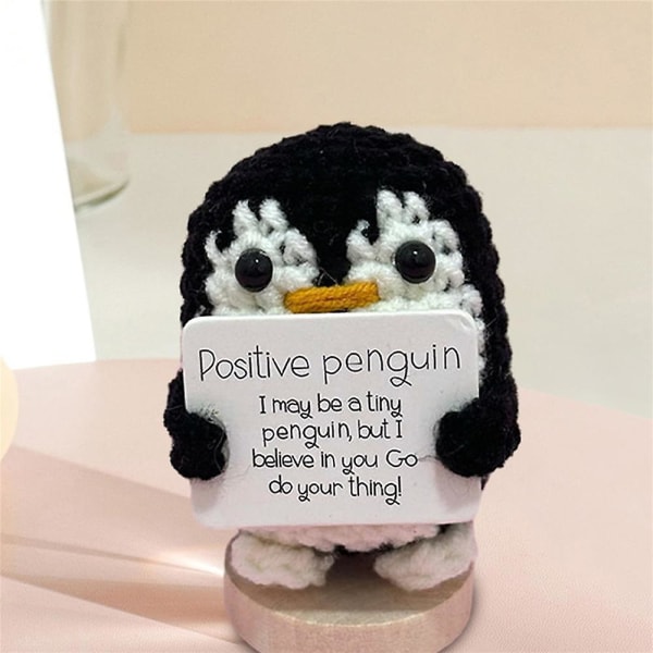 HK  Handgjord pingvinfigur stickad docka leende positiva vibbar emotionellt stöd heminredning inspirerande gåvor Black