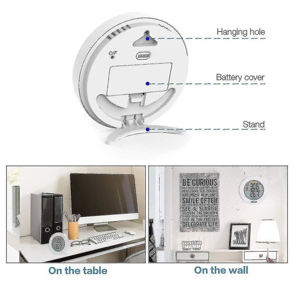 HKK Indendørs og udendørs termometer, digitalt trådløst termometer med probesensorer, HD LCD-display temperaturdetektor, min/maks hukommelse, tendens, /