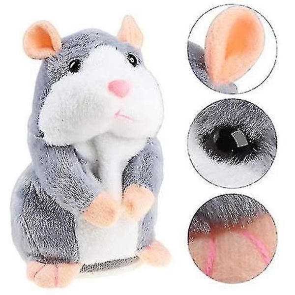Puhuva Hamsteri-Leikkieläin - Toistaa Sanasi - Elektroninen Lemmikkieläin Puhuva Pehmolelu Hamsteri Lapsille Lahjaksi Juhliin [HK] Gray