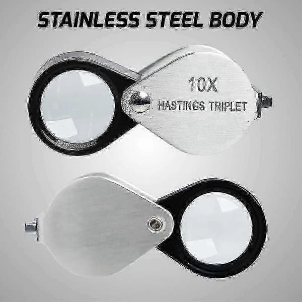 10X Gemförstoring: Vikbar liten juvelerarlupp med 16 mm tripletlins [HK] Silver Black