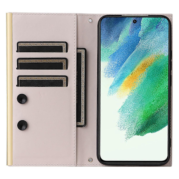Samsung Galaxy S21 FE 5G Nahkakotelo Imu Kupilla 3 Korttipaikkaa Puhelinkuori [HK] Style D Multicolor
