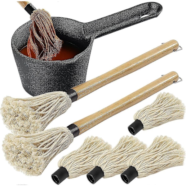 Støpejern Sausgryte og BBQ Mopp Børstesett for Grilling, 6 stk Grilltilbehør Inkluderer 24 Oz[HK]