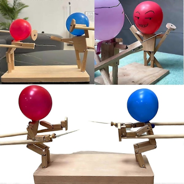Ballon Bambusmand Kamp, 2024 Nye Håndlavede Træfægtningsdukker, Ballon Bambusmand Kampspil til 2 Spillere, Hurtigt Ballonkamp [HK] 5 mm Wood Board Thickness