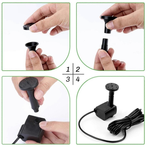 Solcellsdriven fontän DIY solcellsvattenpumpsats, solcellsdriven vattenfontänpump med 4 munstycken, DIY vattenfunktion utomhusfontäner för fågelbad [HK] Black