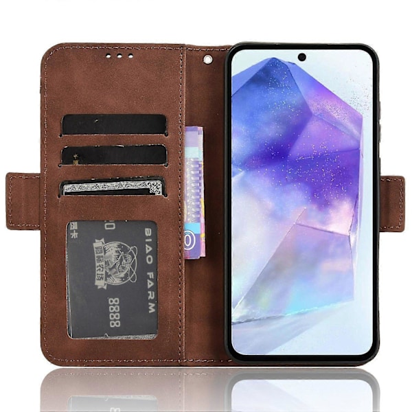 Læder telefoncover med flere kortpladser og stativ til Samsung Galaxy A55 5G -[HK] Samsung Galaxy A55 5G Brown