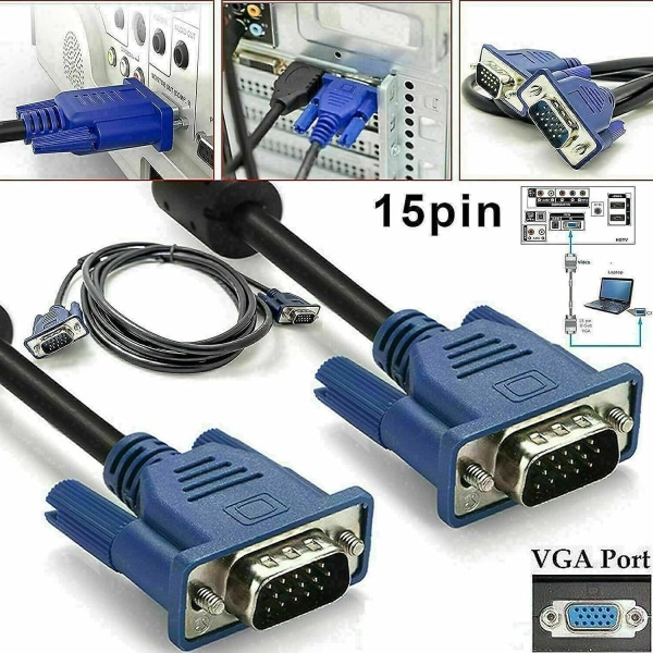 Vga til Vga-kabel 1,5 m, 15 pins 1080p Full Hd Svga/vga hann-til-hann-skjerm forlengelsesledning for datamaskin-PC Bærbare datamaskiner Tv-projektorer([HK])