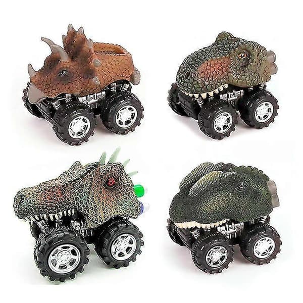 4 stk. træk-tilbage-biler Dino-legetøj til 3+ drenge småbørn T-Rex-spil lastbiler [HK]