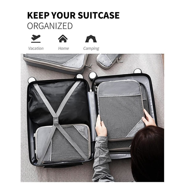 3 kpl Kannettavat laukut Matkalaukkujen kokoonpuristuva set mesh visuaalinen matkalaukkujen organizer , harmaa ([HK])