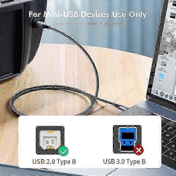 Længde: 2m ENKAY Type-C til USB 2.0 B printerkabel USB-C scanner nylonflettet ledning til computer bærbar [HK]