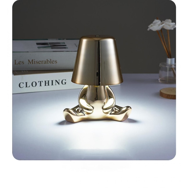 Sengside Touch Control Bordlampe, Sød Sølv Mennesker Led Skrivebord Guld Dekor Tænker Statue Lampe Med Usb Port[hk]