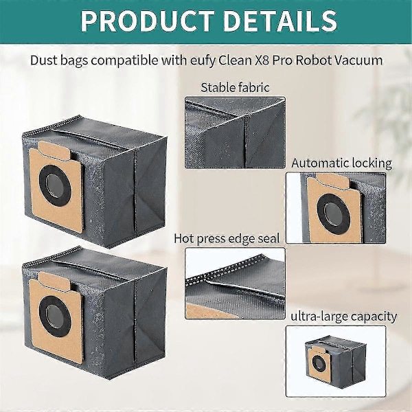 10 stk. støvsugerposer for Eufy Clean X8 Pro selv-tømmende stasjon robotstøvsuger rengjøring erstatningsdeler søppelpose[HK] BlackGray