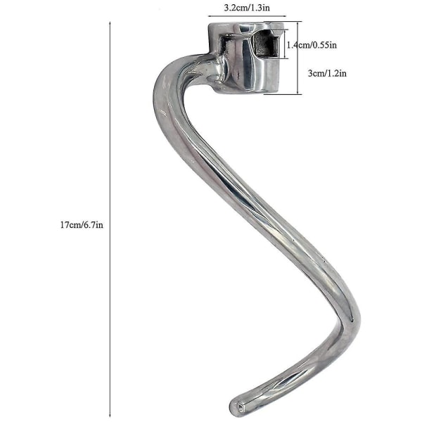 HKK  7 Quart Dough Hook Replacement For Kitchenaid Ksm7990 Ksm7581 Stand Mixer - Stainless Steel