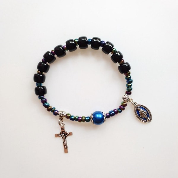 Baptism Mini Rosary Black Glass Bead For Cross Bracelet Great For Christenin