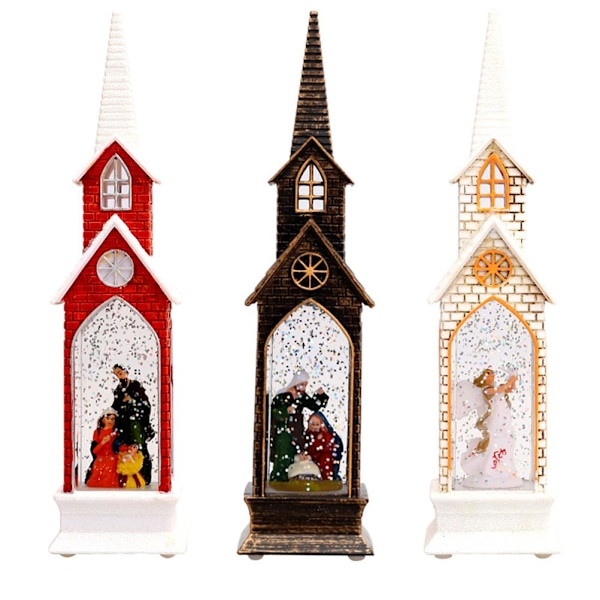 Julekirke vindlyktlys dekorativ julelampe ornament for bordplate skap[HK]