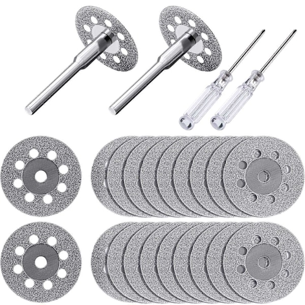 20 kappaletta 22 mm timanttikatkaisulaikkaa, 4 kappaletta 3 mm istukkaa ja 2 kappaletta ristipääkristallimeisseliä Dremel-pyörötyökaluihin UUSI3[HK]